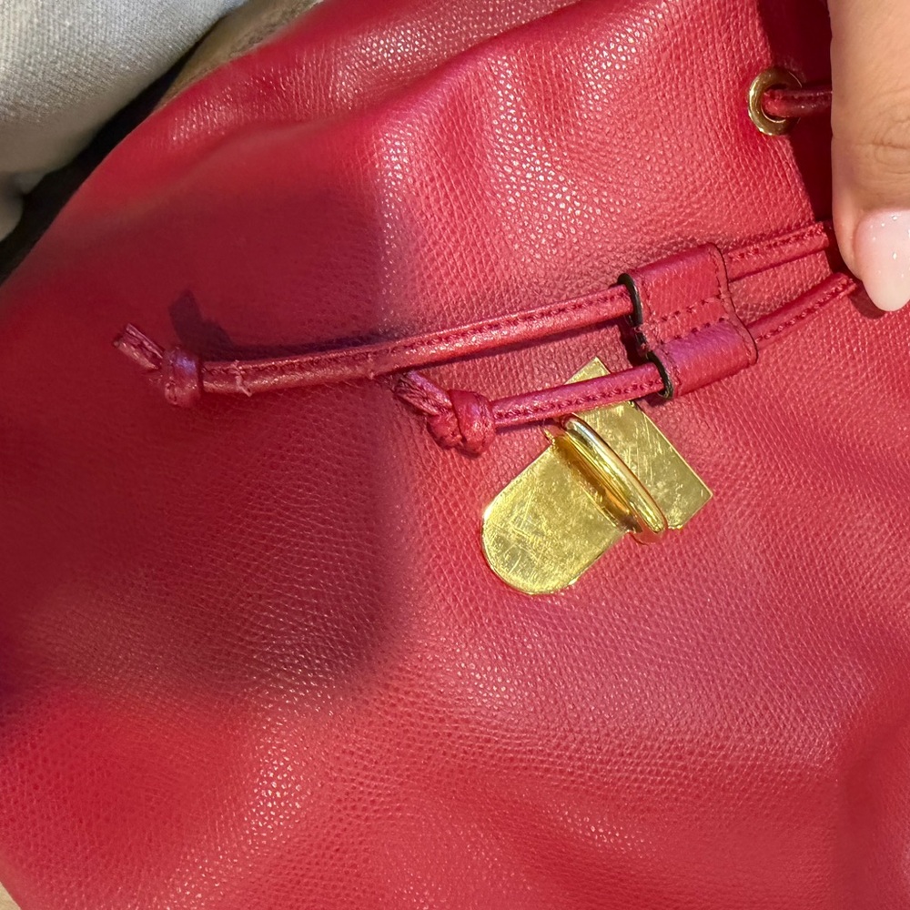 Fendi Red Leather Drawstring Backpack with Gold H… - image 8